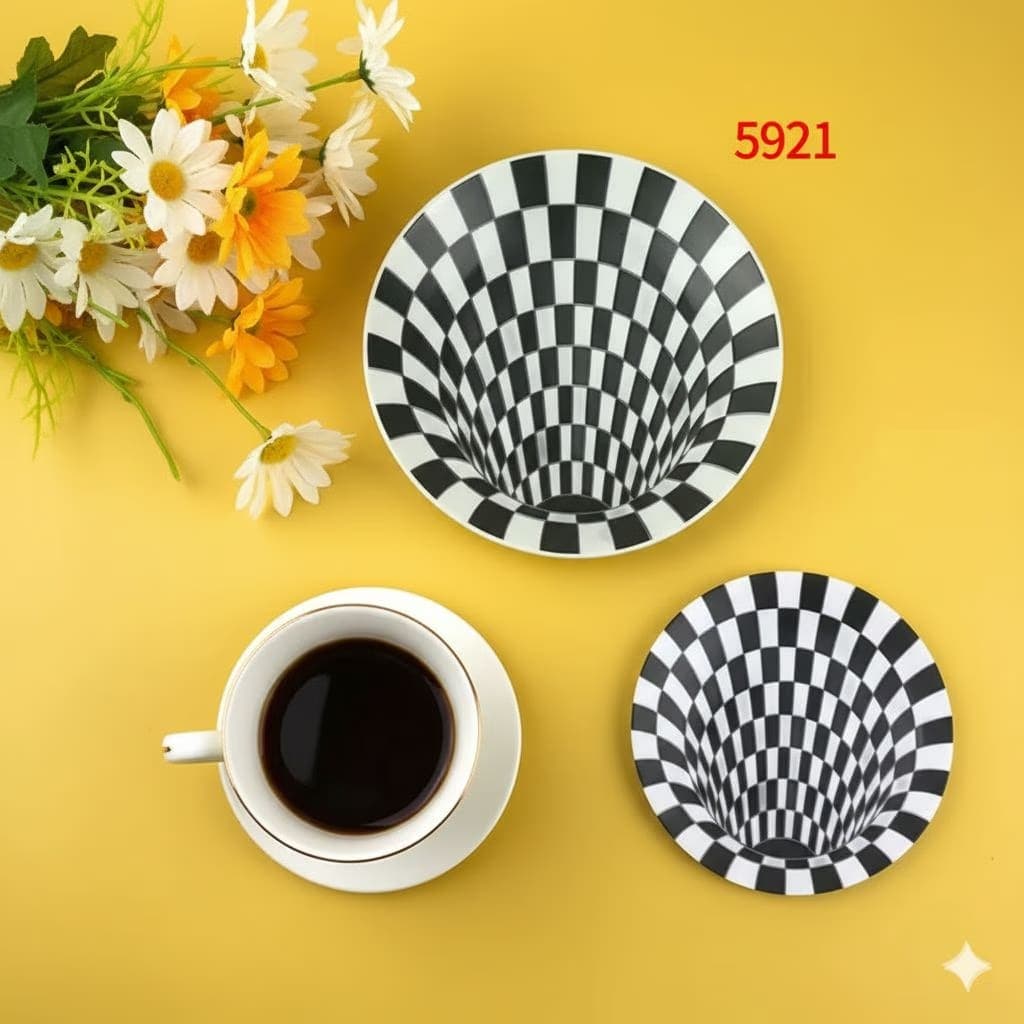 3D Illusion Checkered Resin Coaster – Handmade Optical Art Table Decor