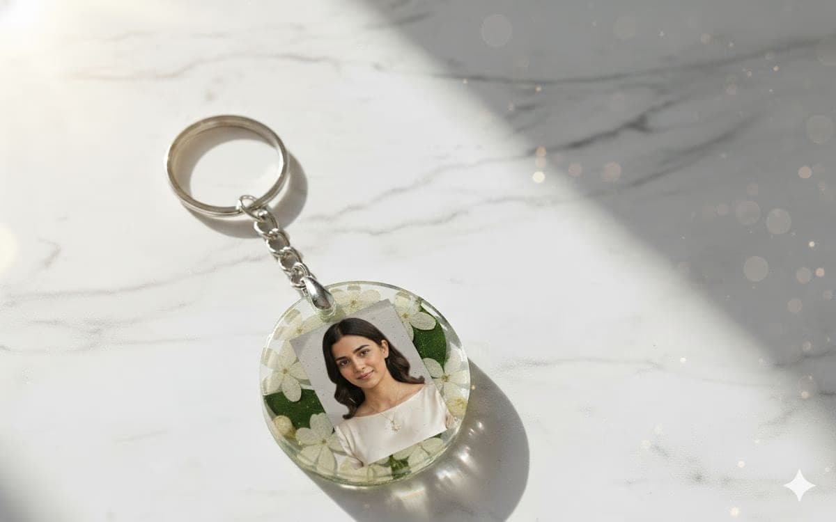 Custom Photo & Pressed Flower Resin Keychain | Personalized Round Picture Keyring | Memorial & Everyday Gift